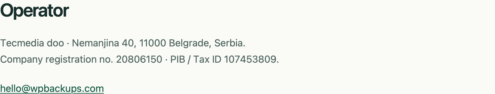 WPBackups operator information