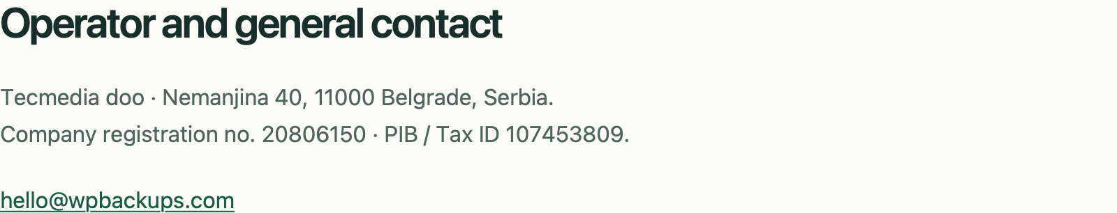 WPBackups operator information